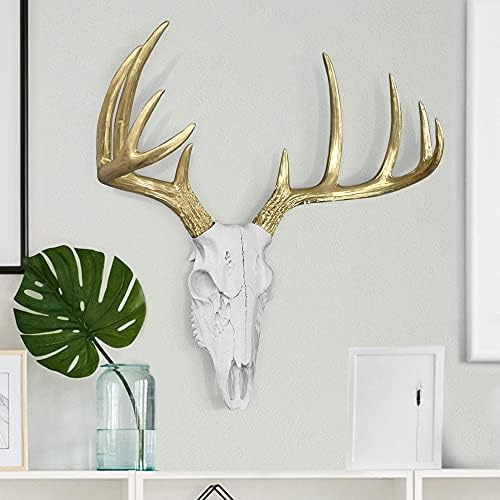 Wallcharmers Mini White Gold Antler Faux Deer Skull Wall Decor