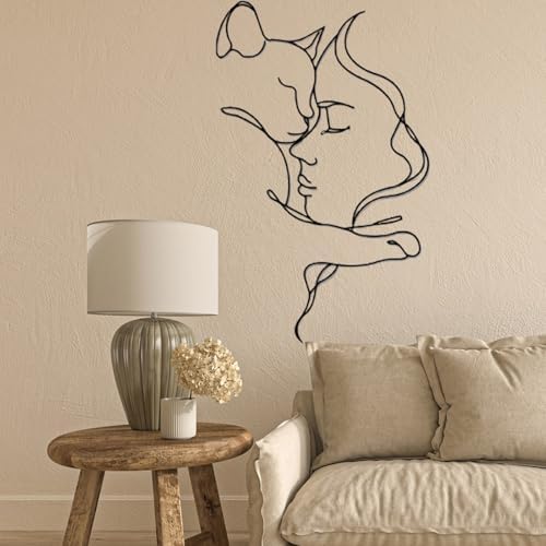 Minimalist Cat and Girl Wall Art Decor