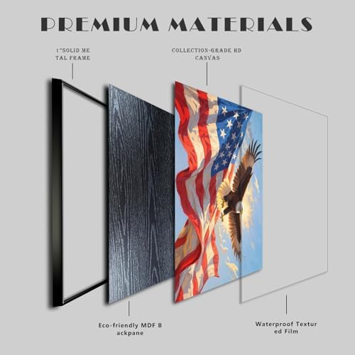 Framed American Flag Wall Art with Eagle Modern Canvas Decor