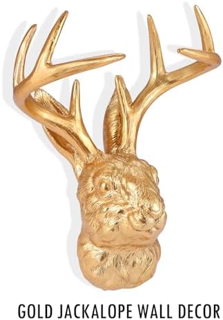 Pumdut Jackalope Wall Mount - Golden Animal Head Sculpture