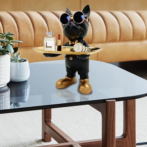 Bulldog Tray Statue Key Holder Decor Black