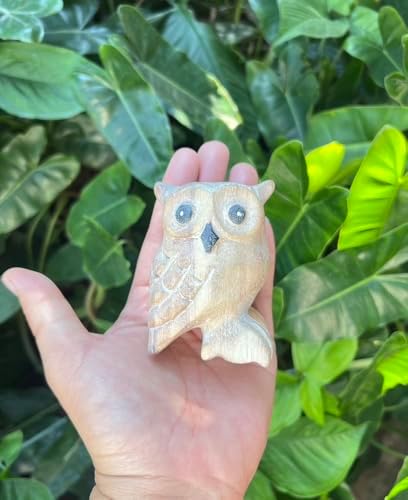 Hand Carved Wooden Owl Statue Boho Decor Accent