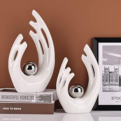 12 Inch White Silver Abstract Art Sculpture Room Decor Statue