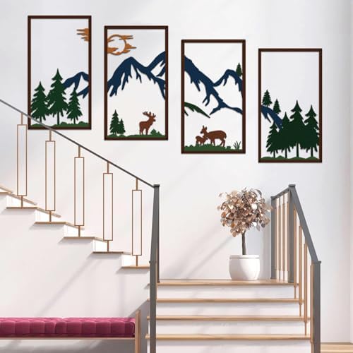 DUOOLN 4 Pcs Mountain Scene Metal Wall Decor