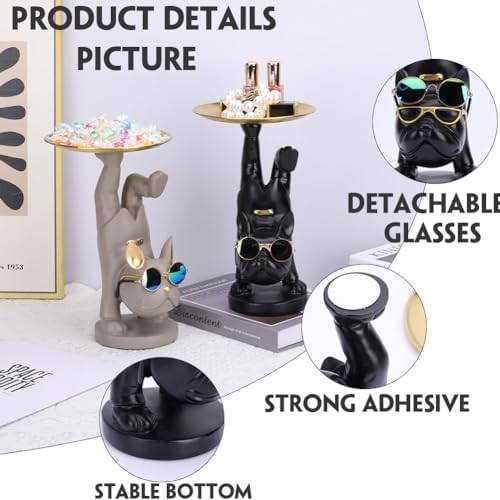 Resin Black Bulldog Statue with Tray for Keys and Jewelry