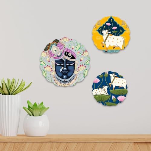Decorative Wooden Wall Hanging with Pichwai Art