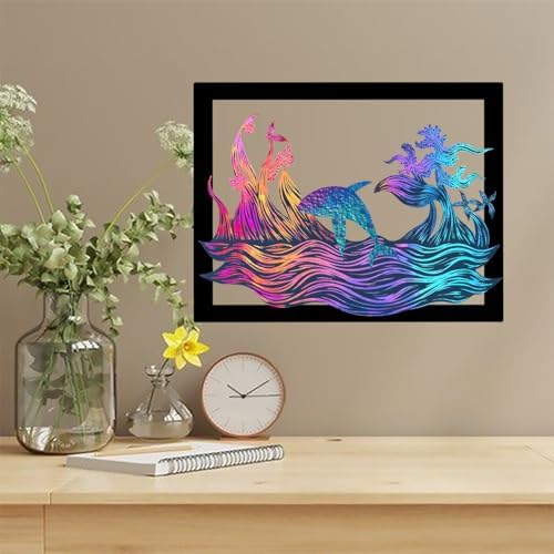 SMAN Dolphin Ocean Wave Wall Art 11x85 Inches Black Frame