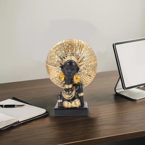 African Lady Bust Statue with Golden Headwrap