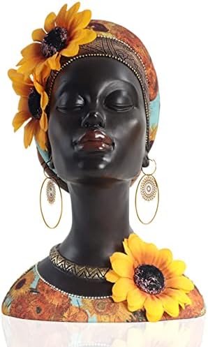 African Art Sunflower Girl Resin Bust Statue