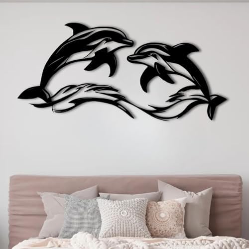 ENJOYOO Metal Dolphin Wall Art - Black 41x19in