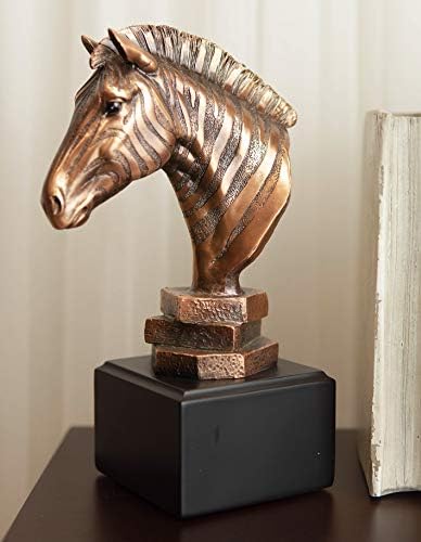 Ebros Safari Zebra Horse Head Bronze Statue with Trophy Base