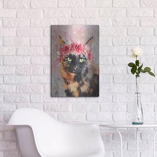 Flower Crown Calico Cat 5 Metal Wall Art