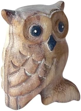 Hand Carved Wooden Owl Statue Boho Decor Accent