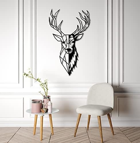 Deer Head Wall Art with Antlers Black Metal Sculpture
