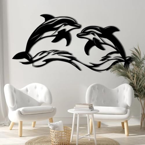 ENJOYOO Metal Dolphin Wall Art - Black 41x19in