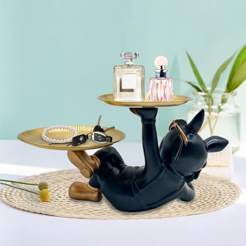 Black Resin Bulldog Decor Sculpture Statue