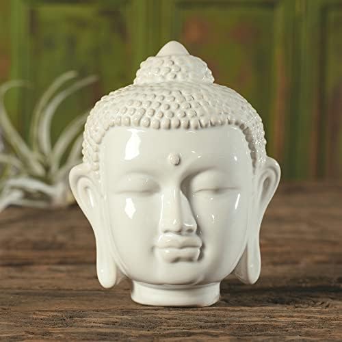 HomArt Shiny White Small Buddha Head Statue 550-Inch Height Ceramic