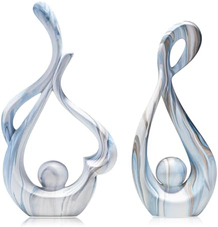 Blue Ceramic Sculptures Home Decor 2pcs Modern Minimalist