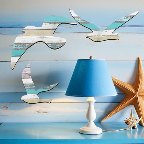 HINGTAI 3Pcs Wood Seagull Wall Decor Set