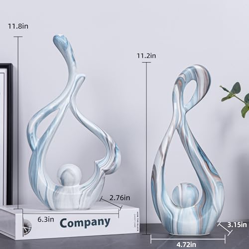 Blue Ceramic Sculptures Home Decor 2pcs Modern Minimalist