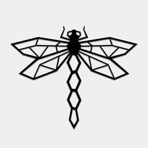 BONPERLA Geometric Dragonfly Wall Art - Modern Black Metal Sculpture
