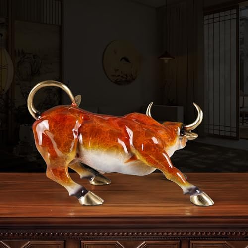 Wall Street Charging Bull Sculpture - Brass with Amber Finish and Gold Accents