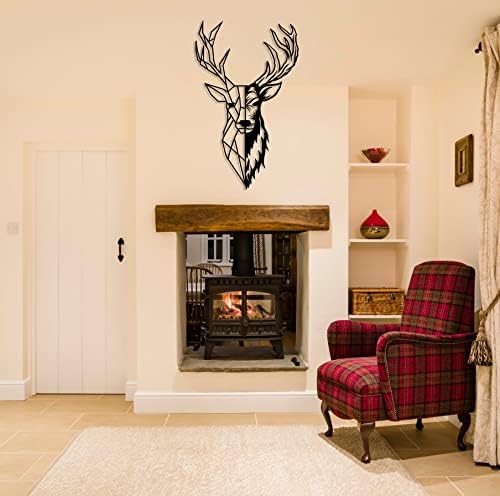 Deer Head Wall Art with Antlers Black Metal Sculpture