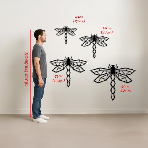 BONPERLA Geometric Dragonfly Wall Art - Modern Black Metal Sculpture