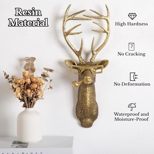 DAUERHAFT Deer Head Wall Sculpture with Glasses and Pipe