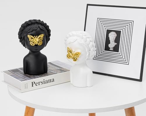 Black Girl Bust Statue with Golden Butterfly