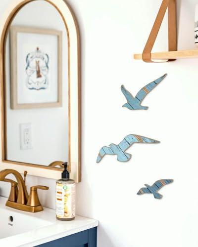Putuo Decor 3pcs Wooden Seagull Wall Decor Set