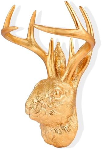Pumdut Jackalope Wall Mount - Golden Animal Head Sculpture