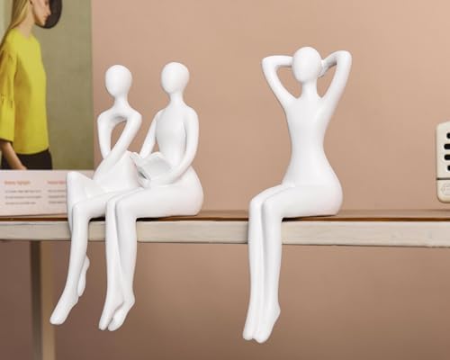 Quoowiit White Thinker Statue 3 Piece Modern Sculpture