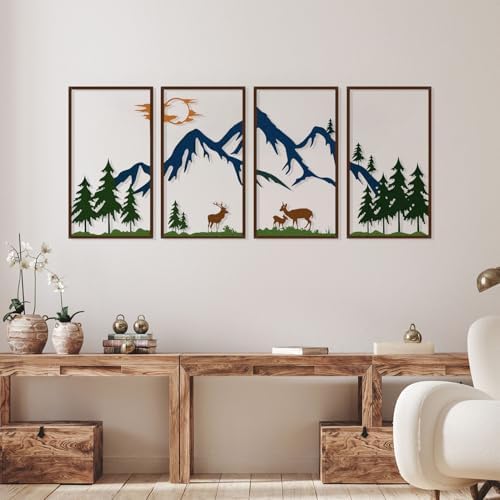 DUOOLN 4 Pcs Mountain Scene Metal Wall Decor