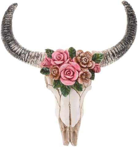 Luxshiny Floral Cow Skull Wall Decor 3D Sculpture