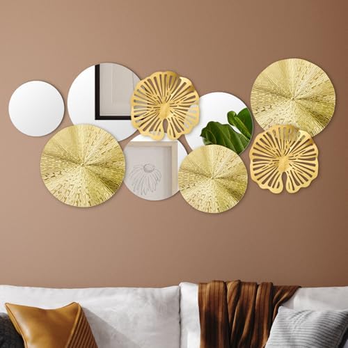 Hicarer 9 Pcs Circle Mirrors Metal Wall Decor Sculptures