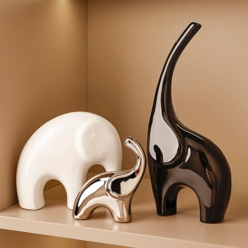 Set of 3 Modern Ceramic Elephant Statues