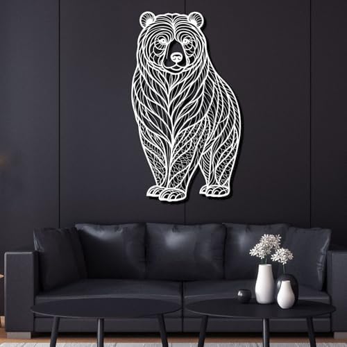 Metal Bear Wall Art Abstract Leaf Design Rustic Wall Decoration
