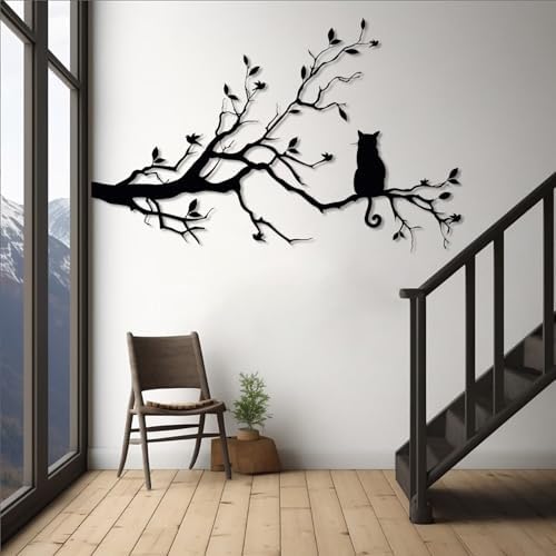 Cat on a Branch Metal Wall Art - 15x24 Inch
