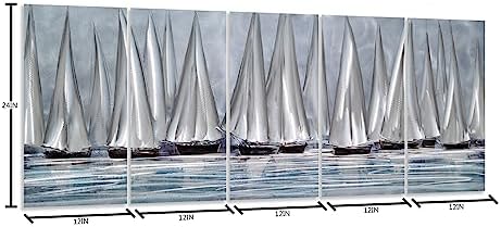 Yihui Arts Handcrafted Sailing Boat Metal Wall Art