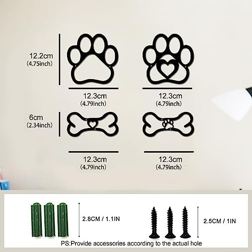 INFUNLY 4 Piece Dog Wall Art - Paw and Bone Decor