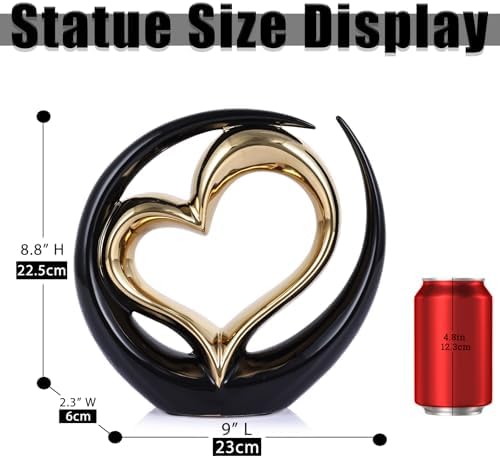 Ceramic Black Double Heart Statue - Elegant Wedding Decor