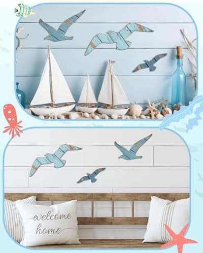 Putuo Decor 3pcs Wooden Seagull Wall Decor Set