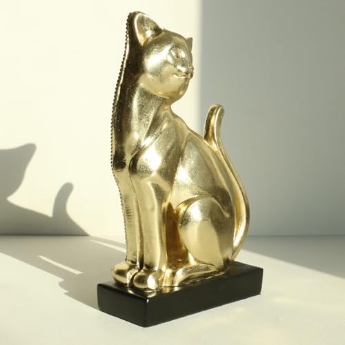 Lukitas Sitting Cat Figurine Gold Silver Mosaic Statue