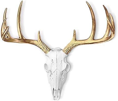 Wallcharmers Mini White Gold Antler Faux Deer Skull Wall Decor