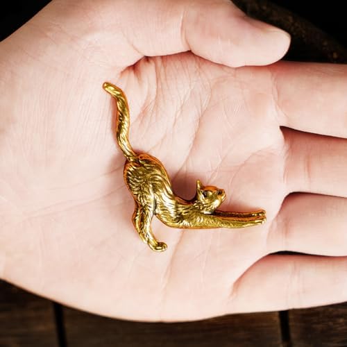 CHOVY Retro Seductive Cat Sculpture Solid Brass Art