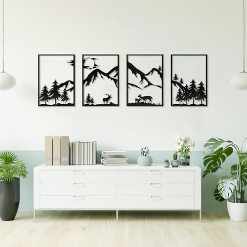 LONGKING 4 Pack Metal Wall Art Black 17x12in