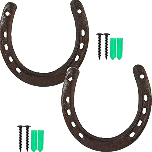 ROYHOO 2PCS Cast Iron Horseshoe Wall Decor Dark Brown