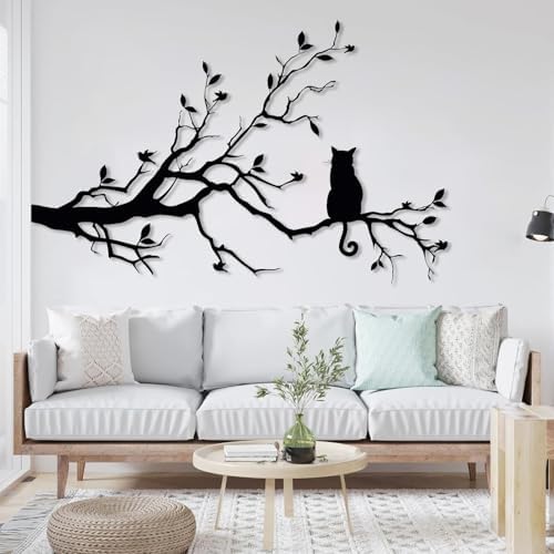 Cat on a Branch Metal Wall Art - 15x24 Inch