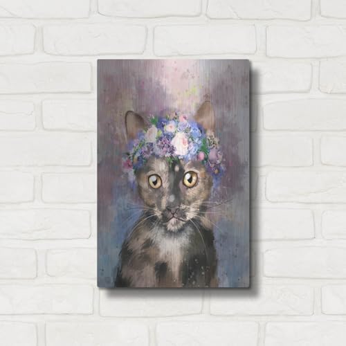 Flower Crown Calico Cat 2 Metal Wall Art 12x16